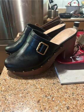 Time and Tru Black and Tan Slip-On Mules